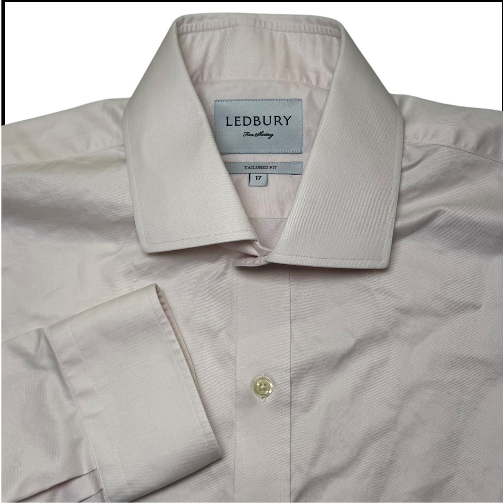 Ledbury Men's Dress Shirt 17 Light Pink Tailored Fit Fine Cotton Twill Button Up